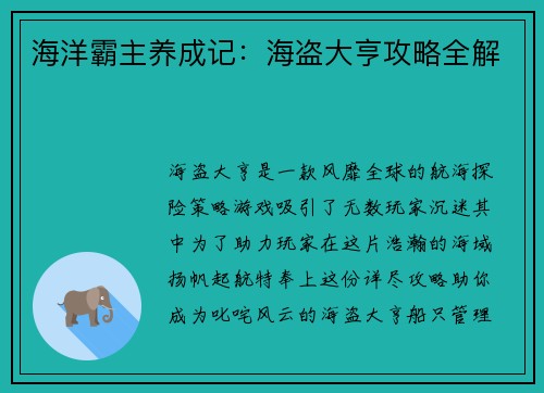 海洋霸主养成记：海盗大亨攻略全解